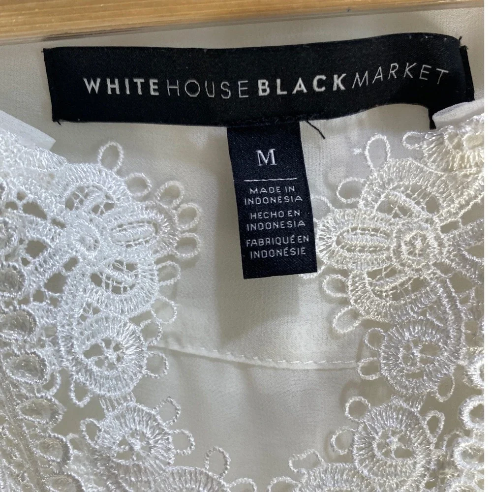 White House Black Market White Lace Sleeveless Blouse Top Medium Boho Chic - Picture 3 of 9